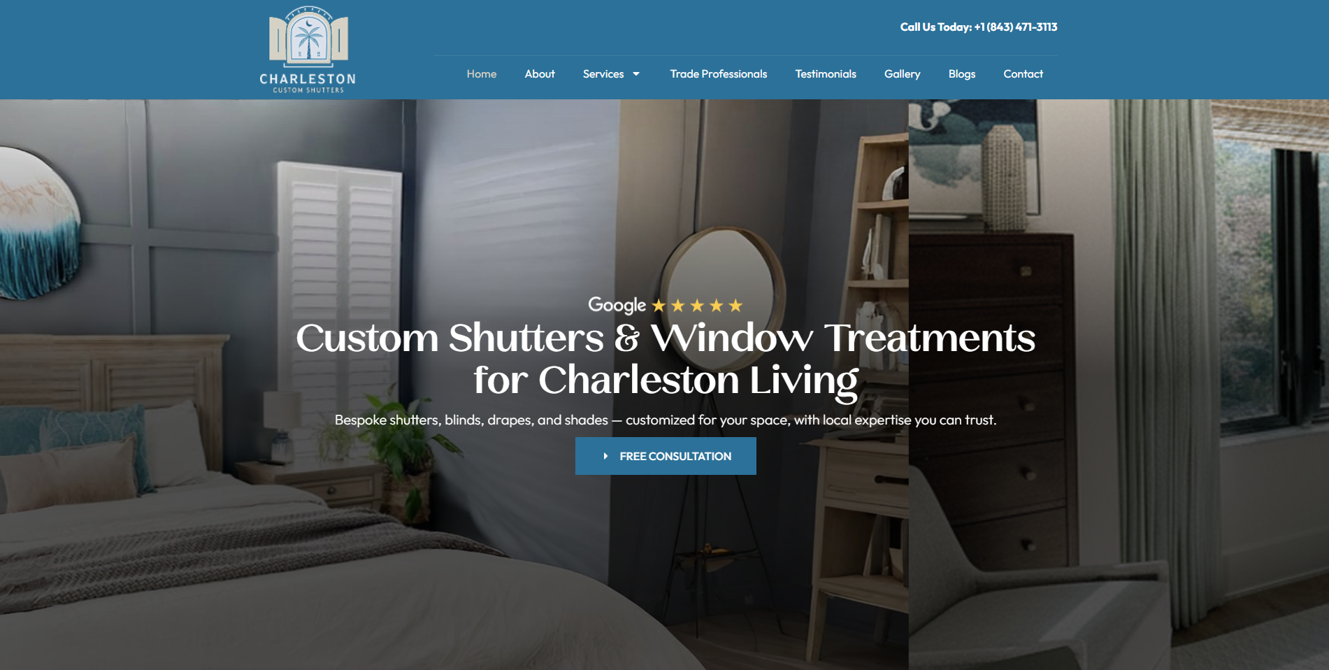 Interior showcasing custom window shutters
