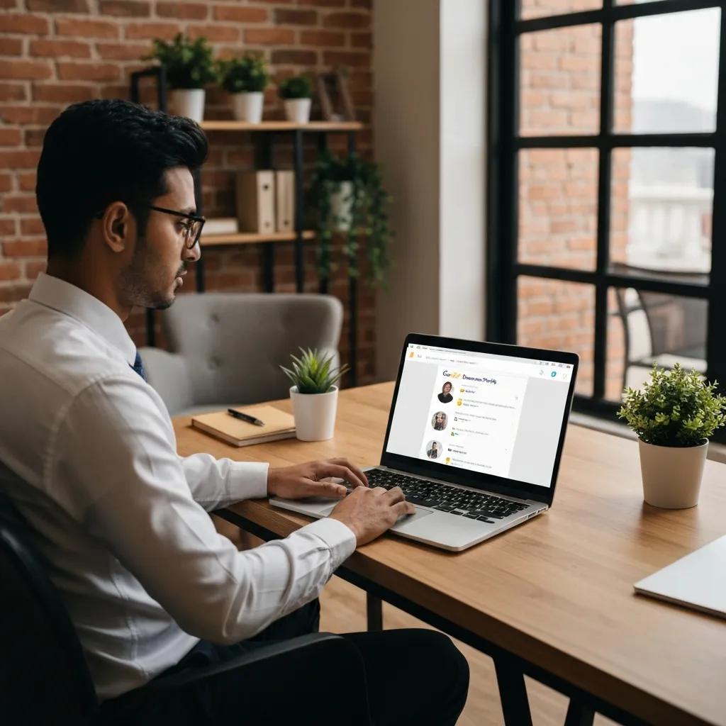 Owner updating their Google Business Profile on a laptop &mdash; practical local SEO work in a small office