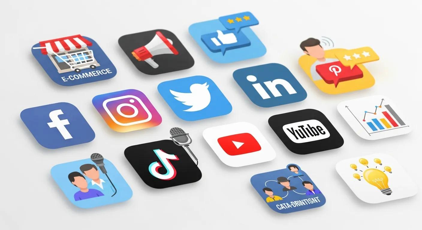 Icons representing popular social platforms and how they support small business marketing