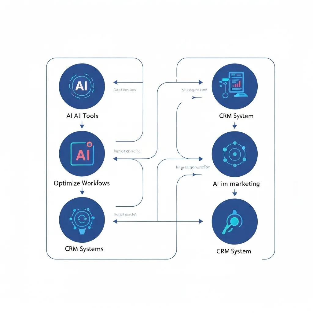 Integration diagram showing AI tools connected to a CRM and marketing systems