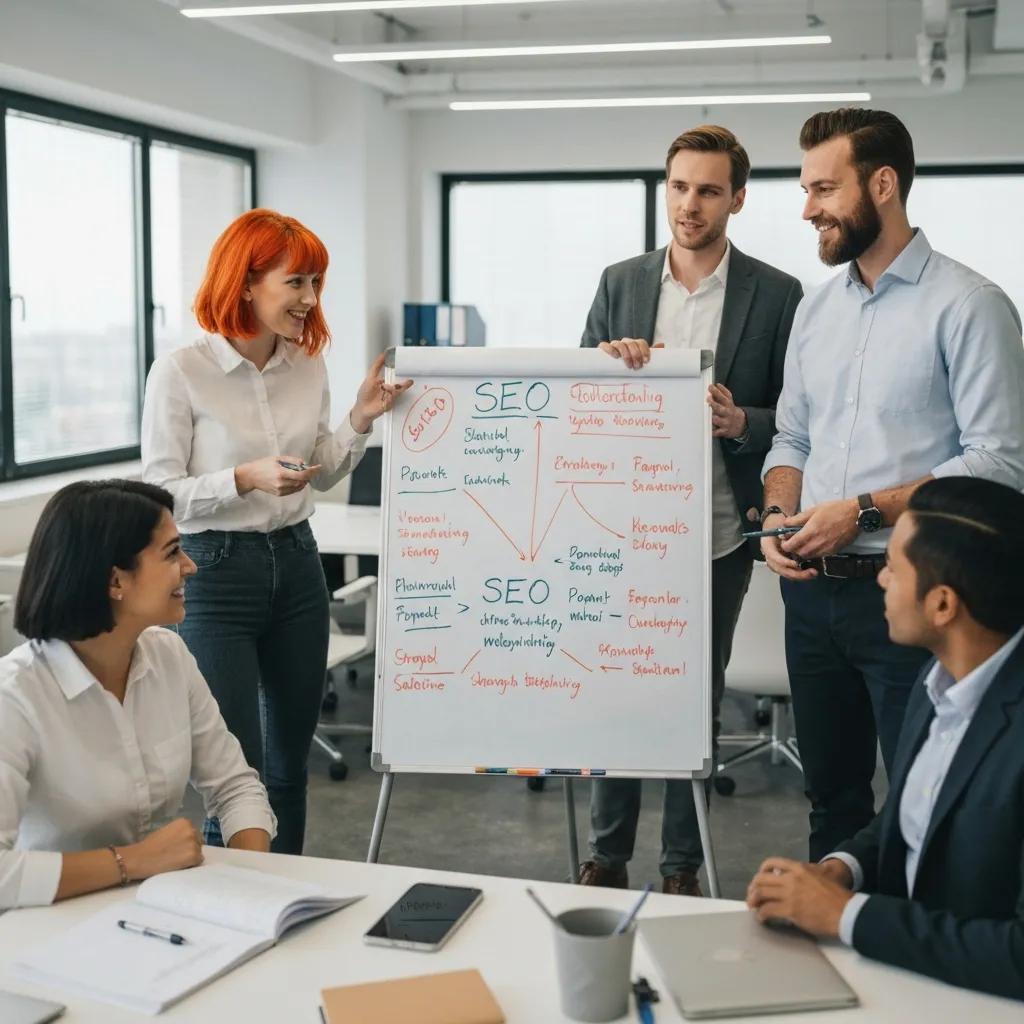 Team collaborating on SEO strategy and content planning