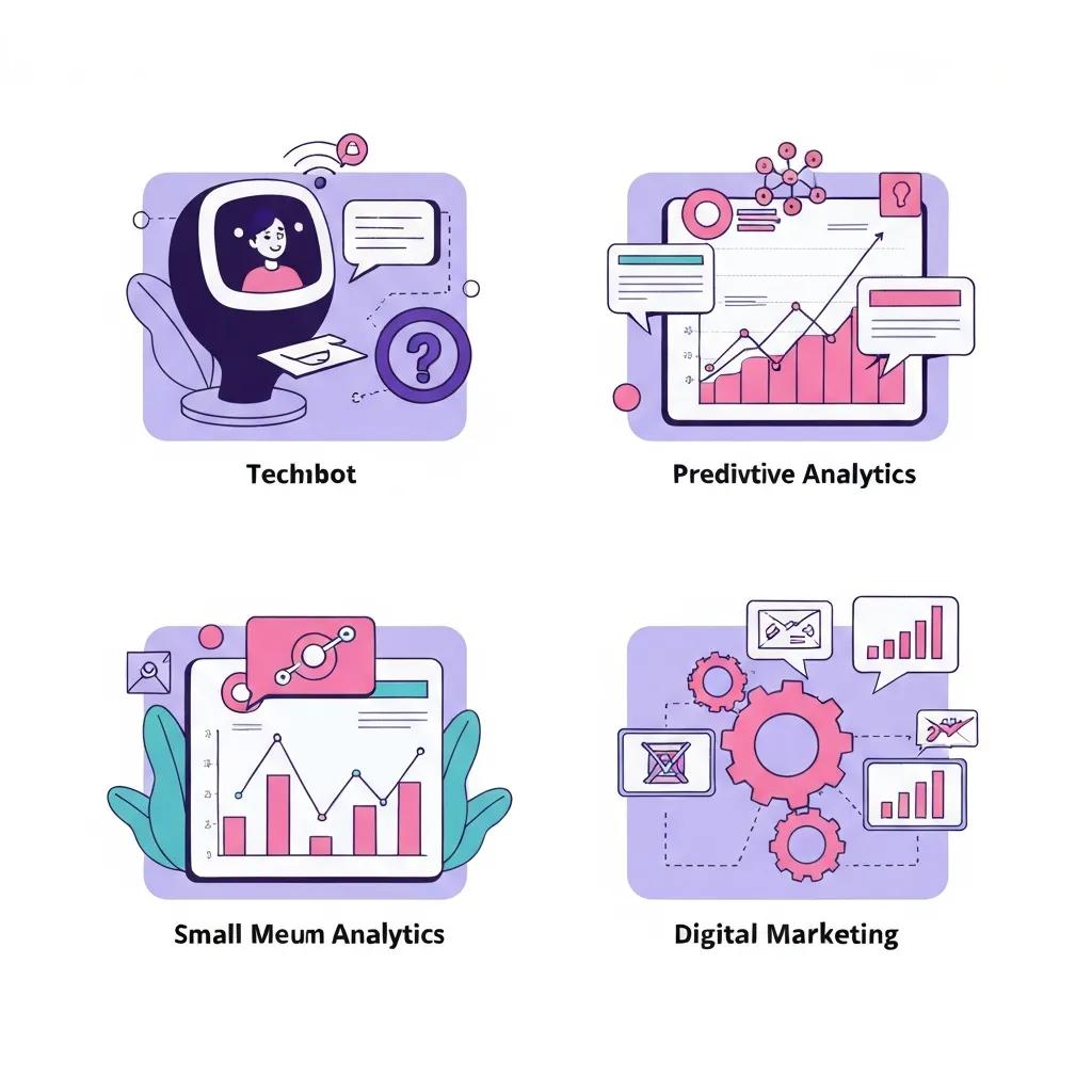 Diagram showing chatbots, predictive scoring, and AI content tools for SMB lead generation