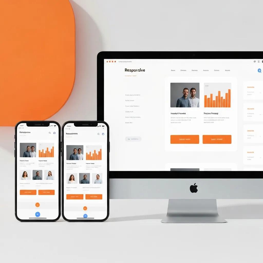 Graphic showing a website adapting smoothly across phone, tablet, and desktop screens