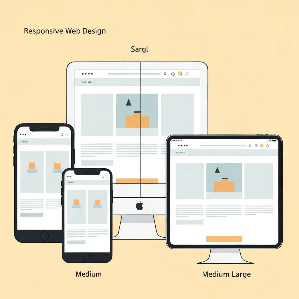 Responsive web design illustration showing website layouts on smartphone, tablet, and desktop, emphasizing adaptability for enhanced user engagement.