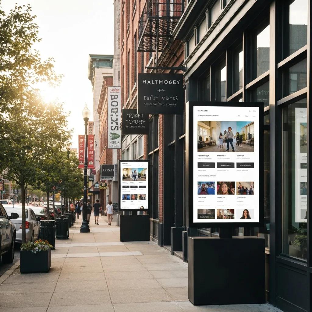 Modern Baltimore cityscape featuring digital screens illustrating web design trends and local business growth