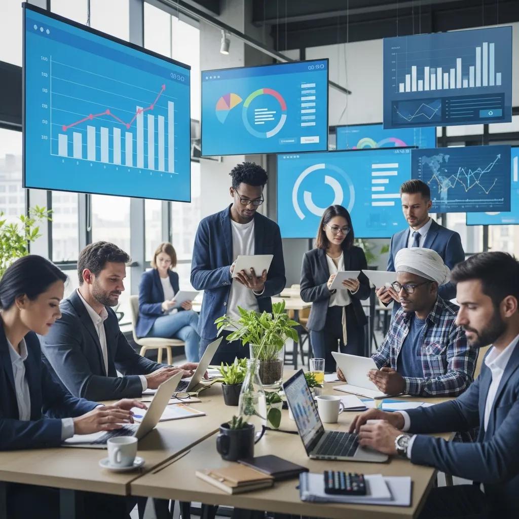 Analyzing digital marketing performance metrics on a laptop in a cozy office