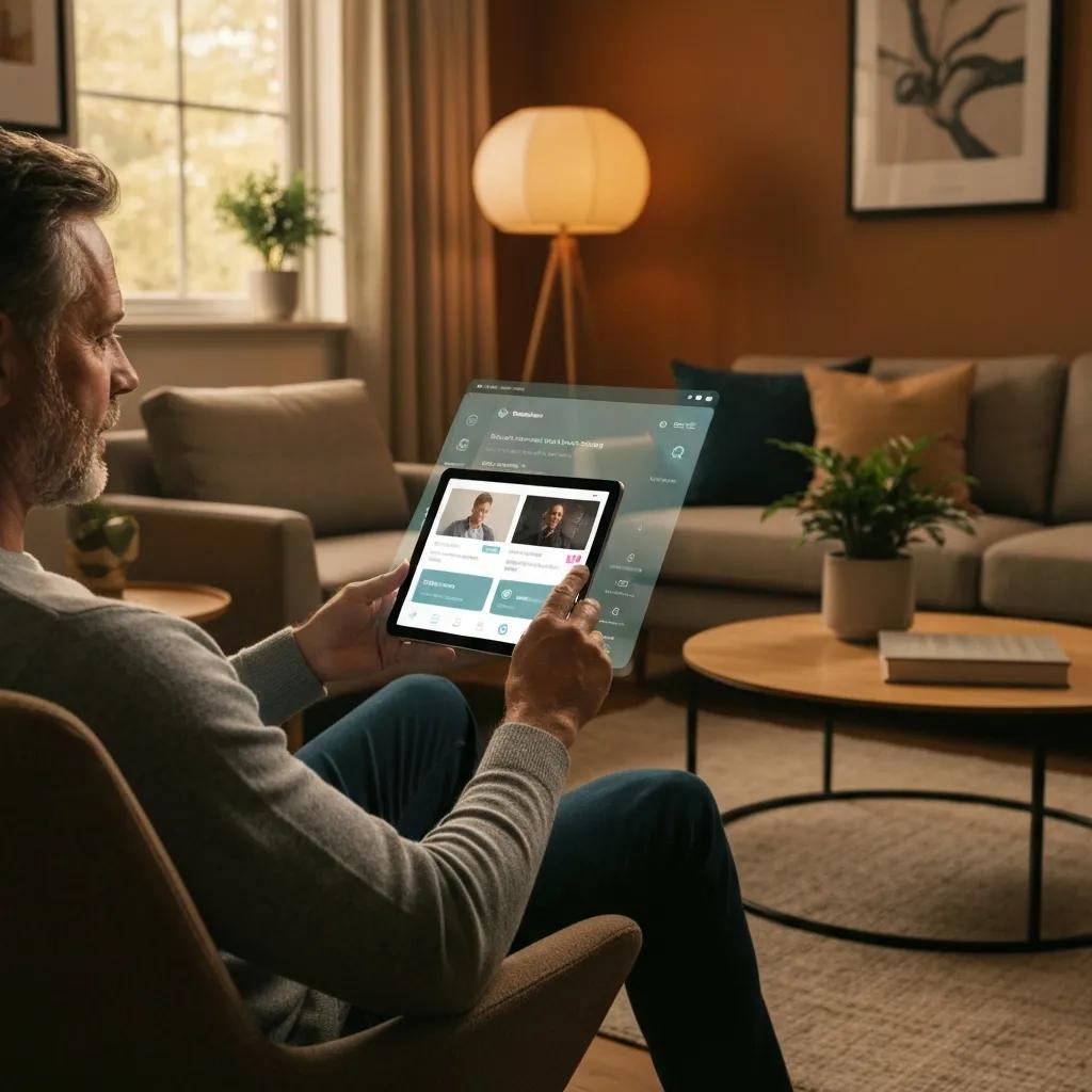 User interacting with personalized digital content on a tablet, showing AI-driven relevance