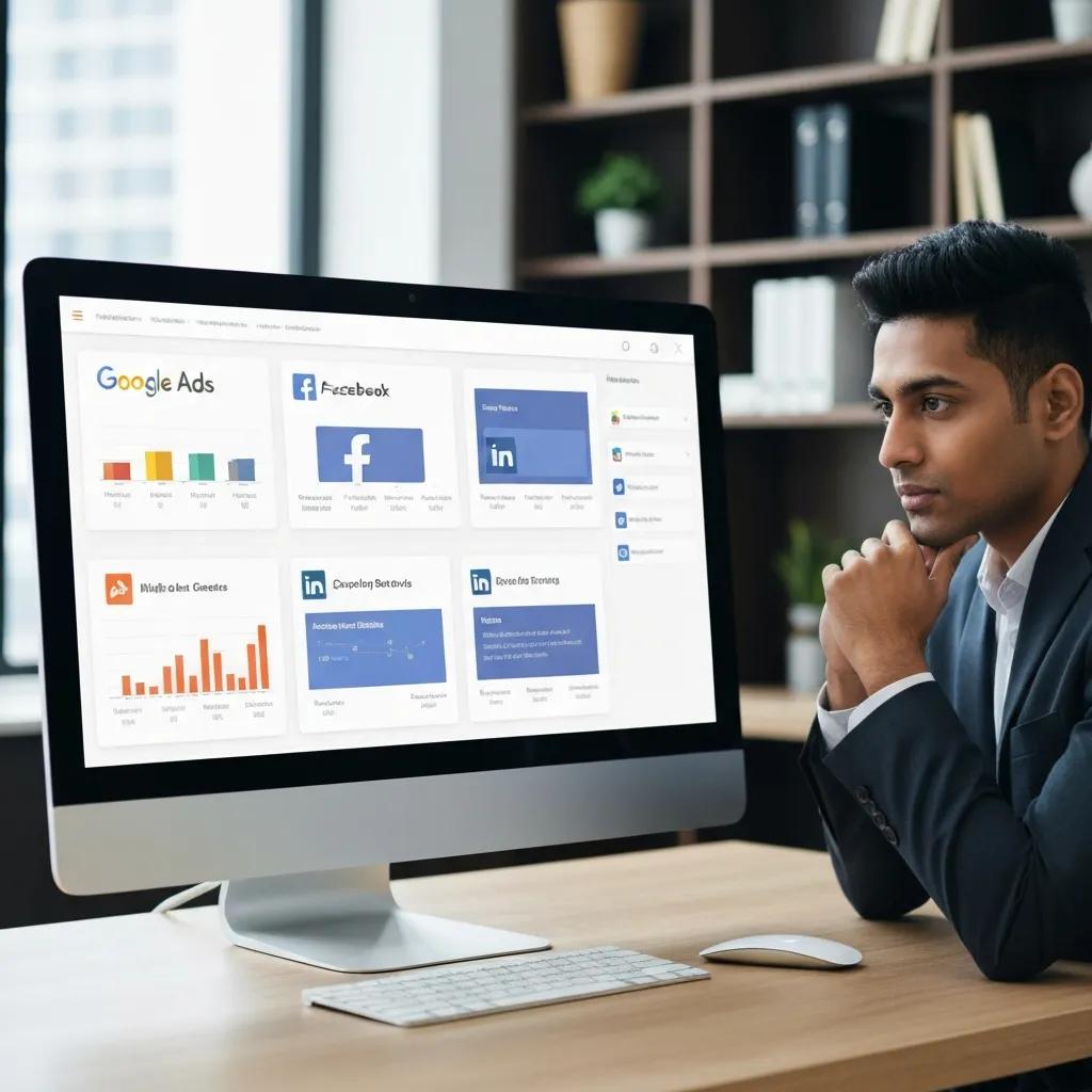 Small business owner evaluating effective paid advertising platforms on a computer screen