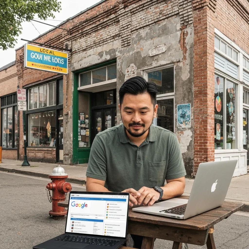 Small business owner reviewing Google search results for local SEO strategies