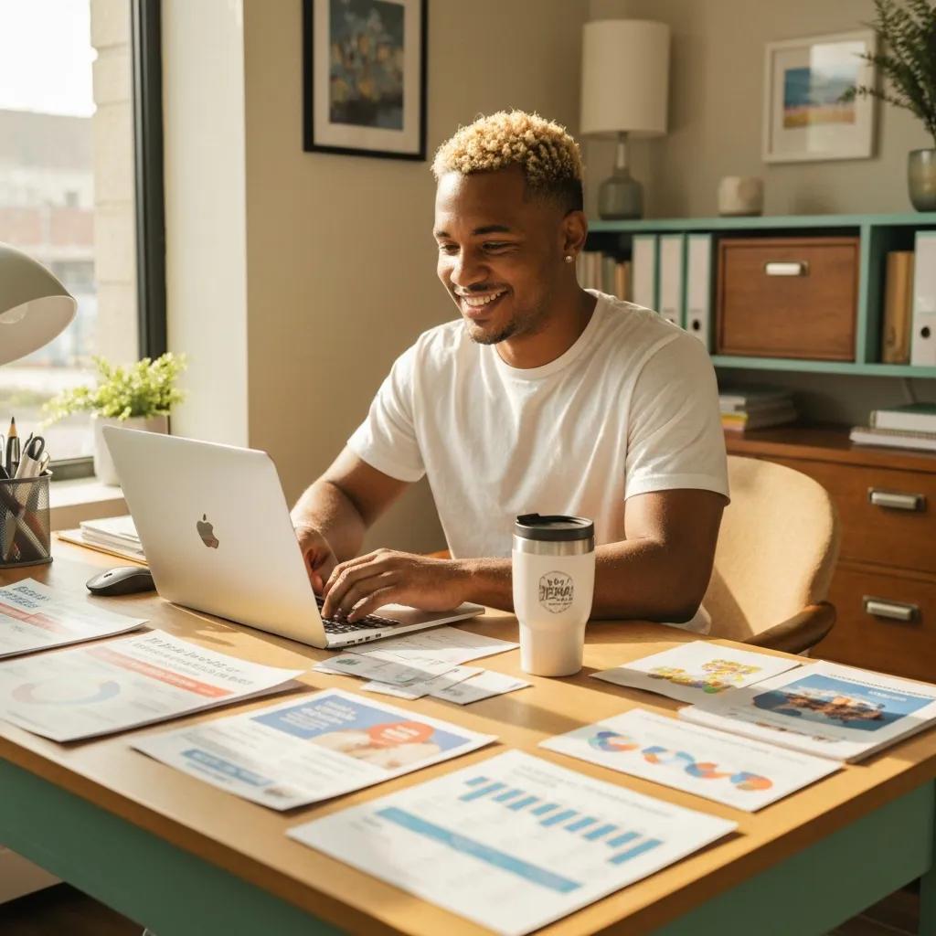 Small business owner reviewing paid advertising strategies on a laptop in a cozy workspace