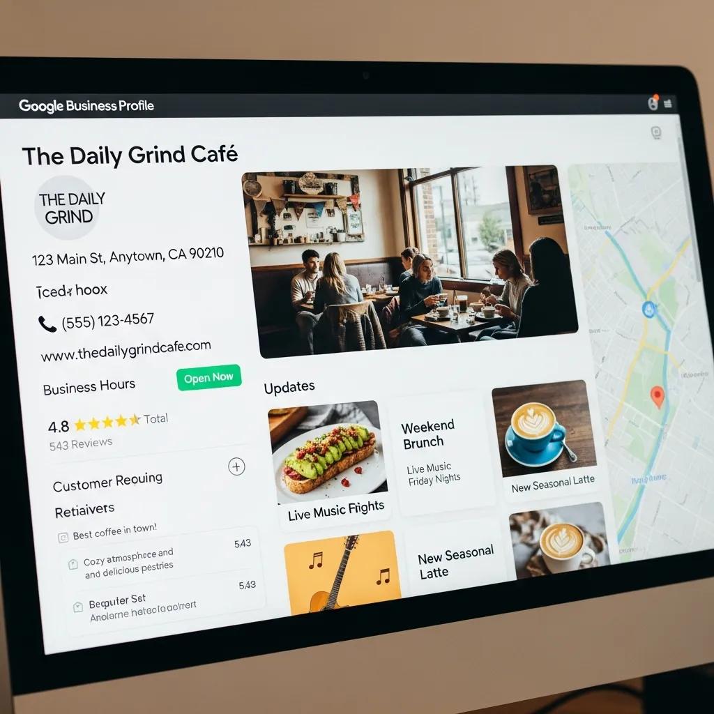 Optimized Google Business Profile on a computer screen, illustrating effective local SEO practices