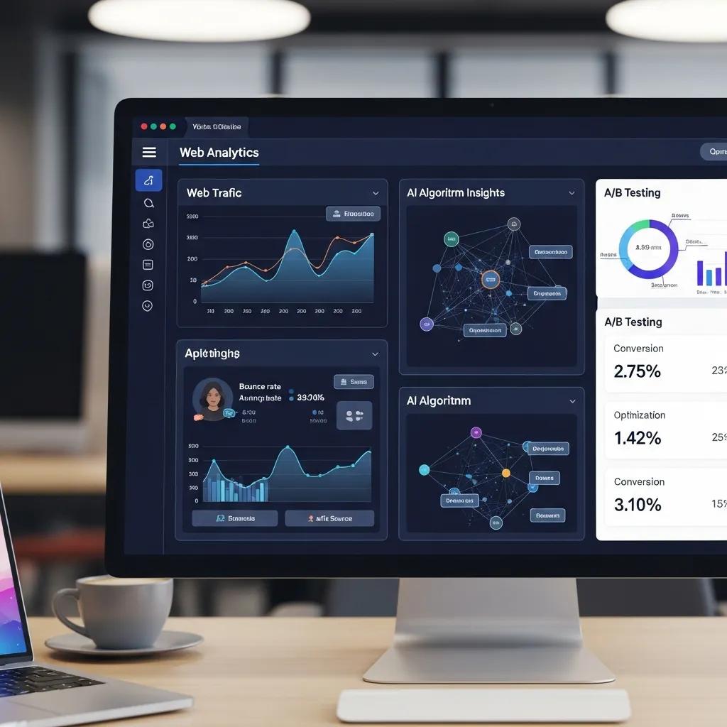 Close-up of a computer screen with analytics and optimization tools in a modern office