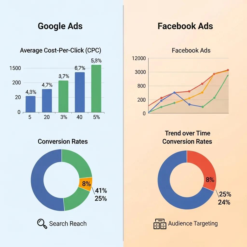 Comparison of Google Ads and Facebook Ads performance metrics for small businesses