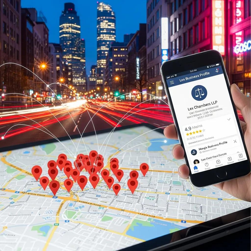 Map and smartphone illustrating local SEO strategies for law firms