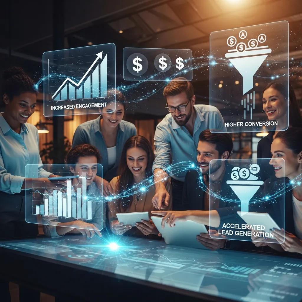 Marketers analyzing data with visual representations of engagement and conversion rates