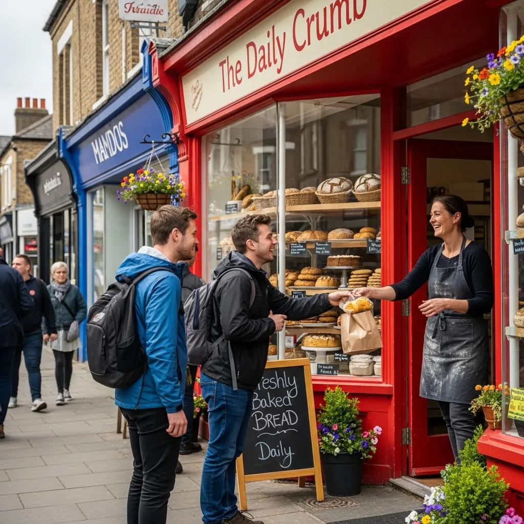 Small business owner engaging with customers in a local storefront, emphasizing community and local SEO strategies