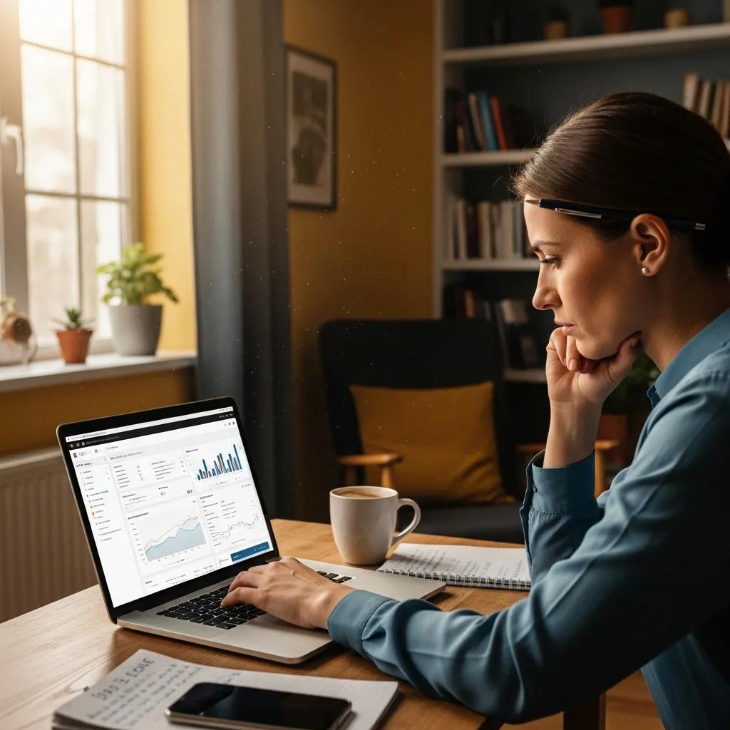 Small business owner focused on SEO strategies in a cozy office