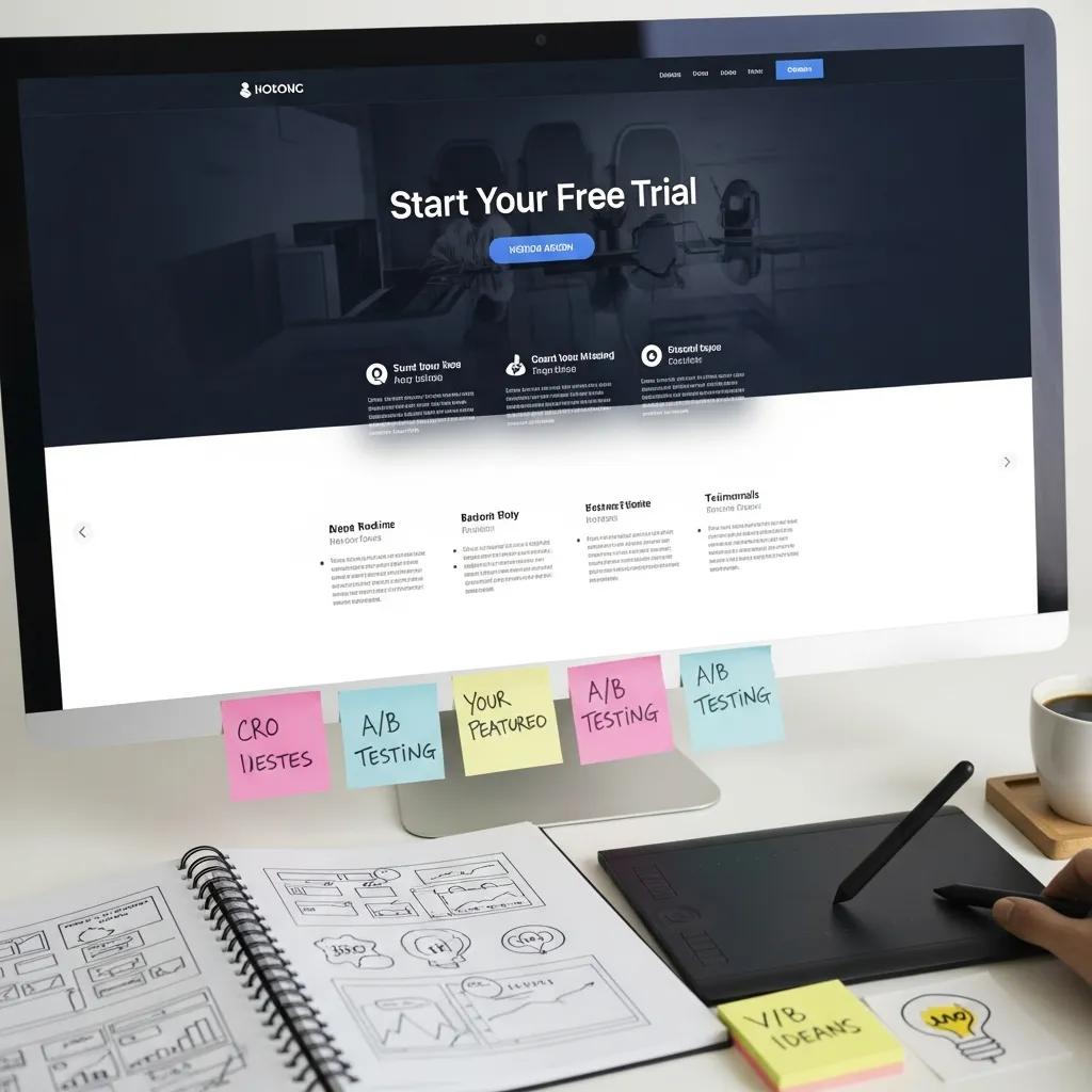 Close-up of a computer screen showing a well-designed landing page with a strong call to action