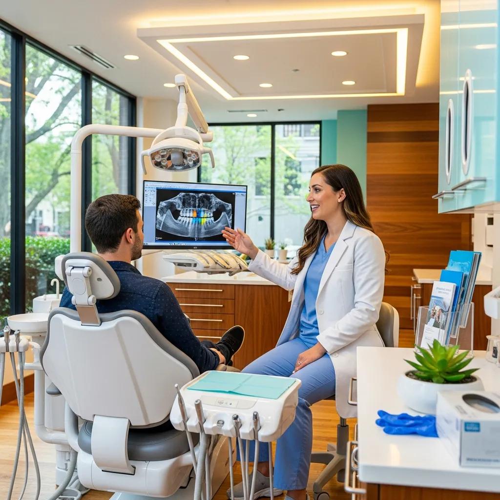 Dental practice with a dentist and patient in a welcoming environment