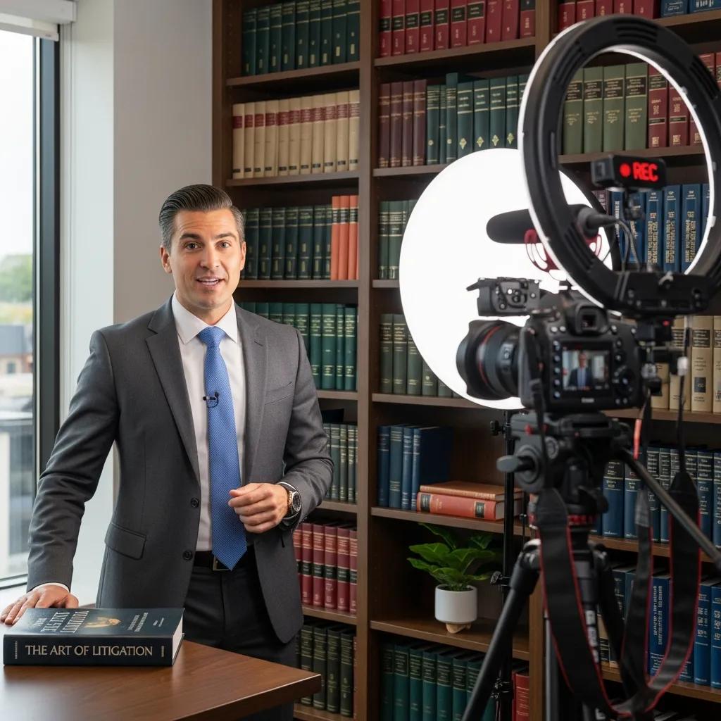 Lawyer recording a video in an office, illustrating the impact of video marketing on lead generation