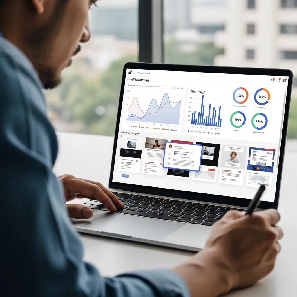 Person setting up email drip campaigns on a laptop with marketing dashboard