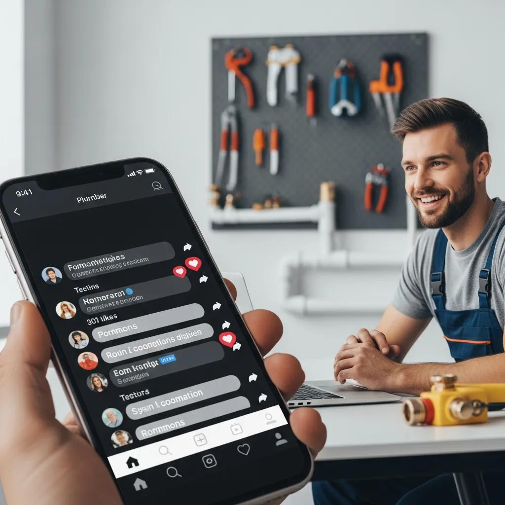 Plumber engaging with customers on social media, showcasing interaction and customer service