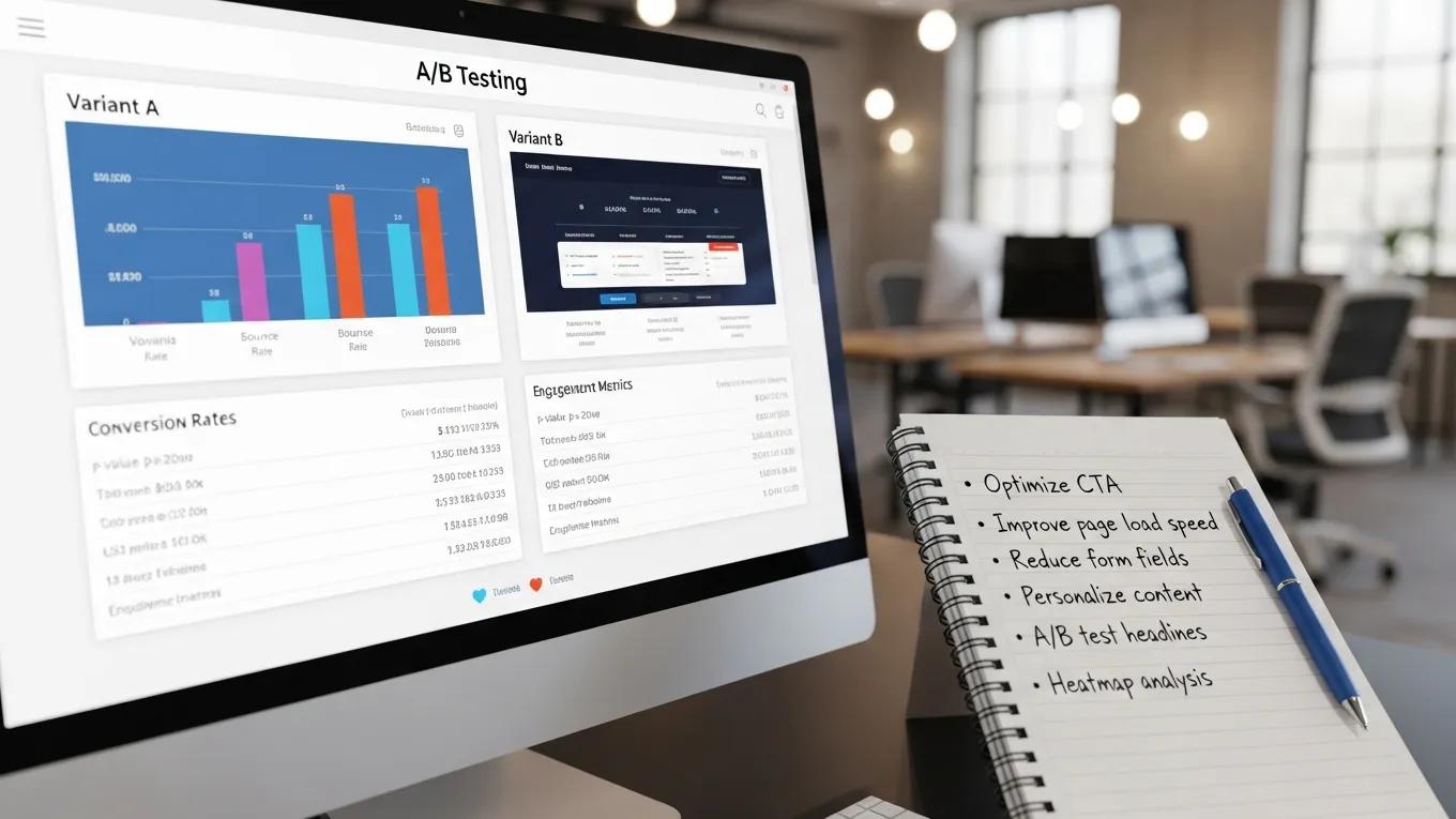Close-up of a computer screen displaying A/B testing results for conversion optimization techniques