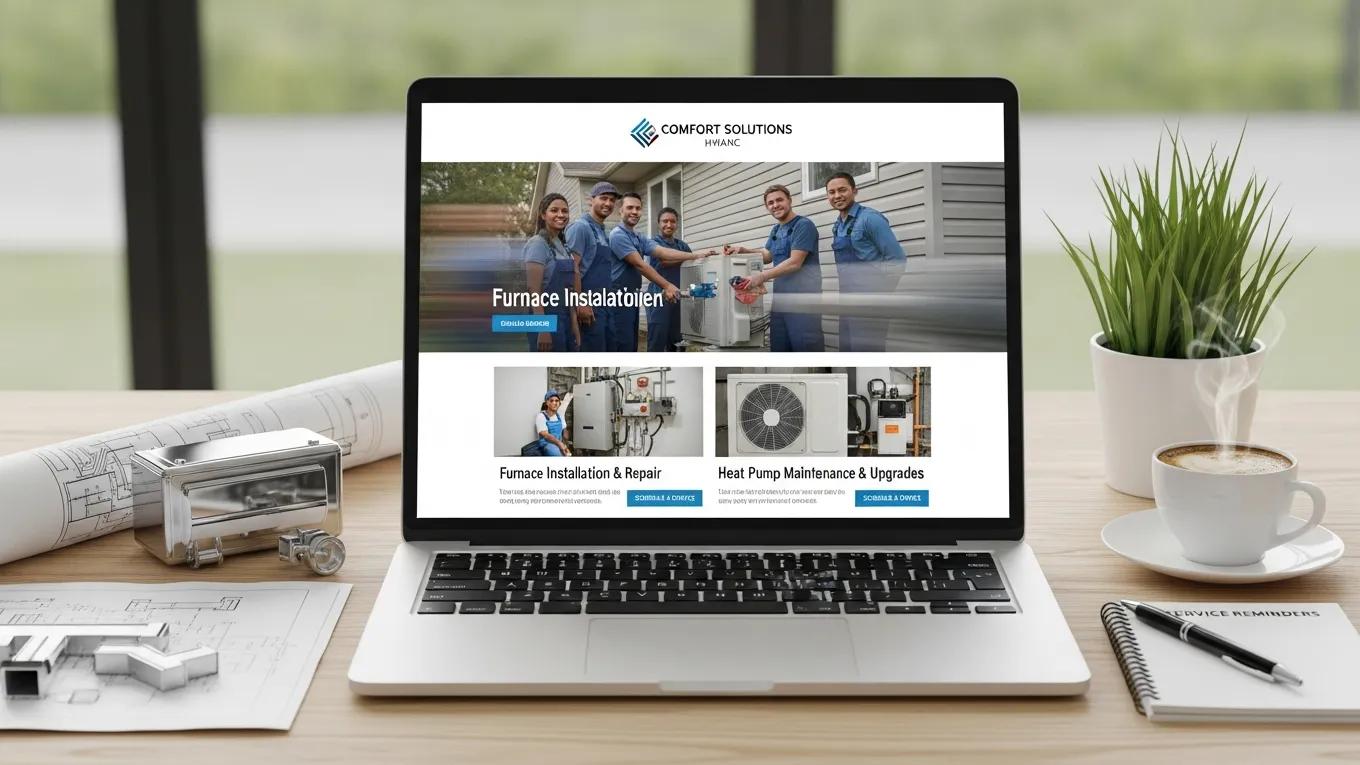 Laptop displaying an email marketing campaign for HVAC services, showcasing effective lead nurturing strategies