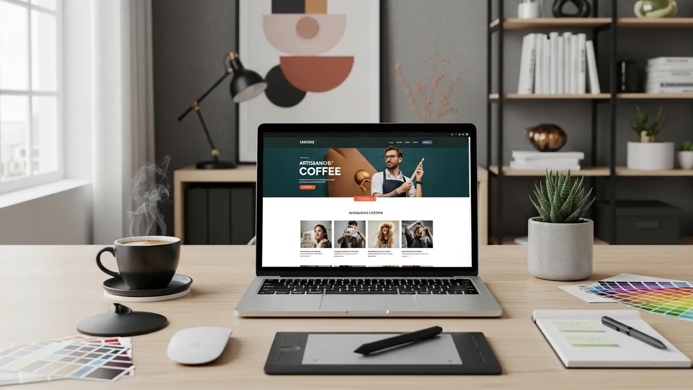Modern workspace with a laptop showcasing high-converting website design principles